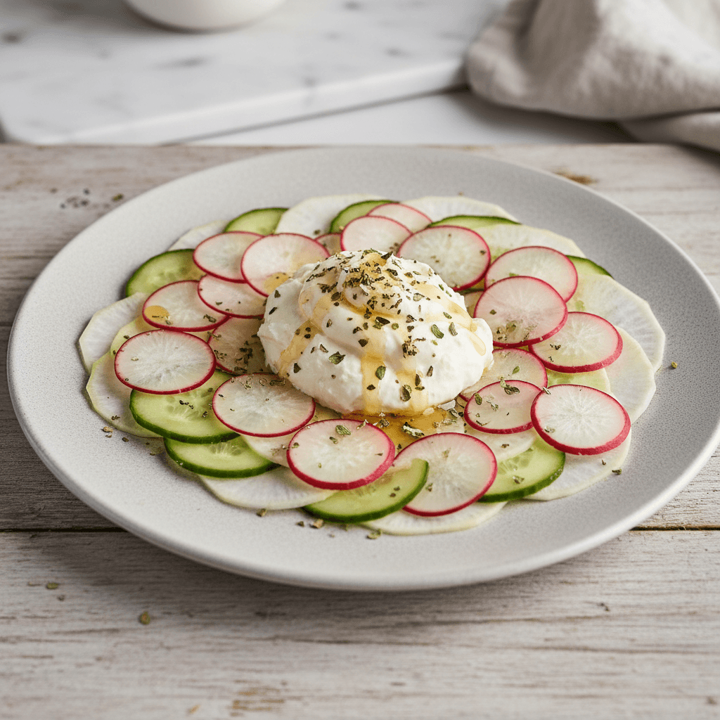 Österreichischer Kohlrabi-Radieschen-Carpaccio mit Feta-Honig-Creme