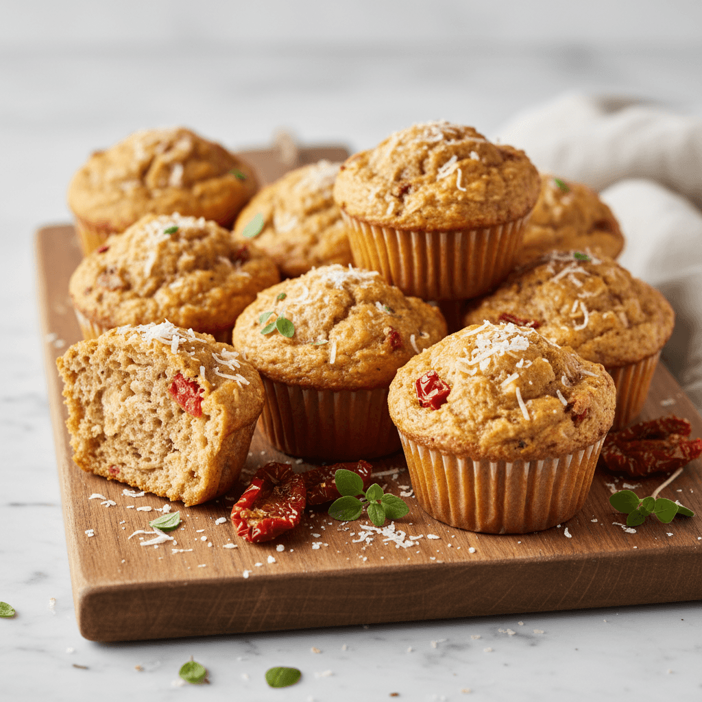 Mediterrane Haferflocken-Käse-Muffins mit getrockneten Tomaten