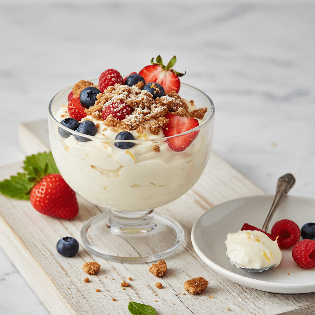 Frühlingsbeeren-Mascarpone-Creme mit Zimtstreuseln - Thermomix Rezept