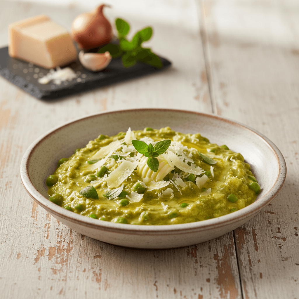 Piselli e Cetrioli alla Parmigiana – Italienisches Erbsen-Gurken-Gemüse mit Parmesan-Maggioran-Butter - Thermomix Rezept