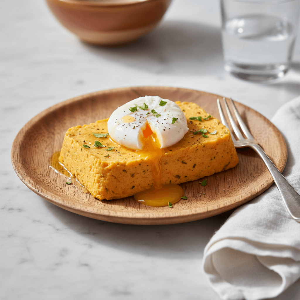 Österreichische Karotten-Majoran-Terrine mit pochiertem Ei