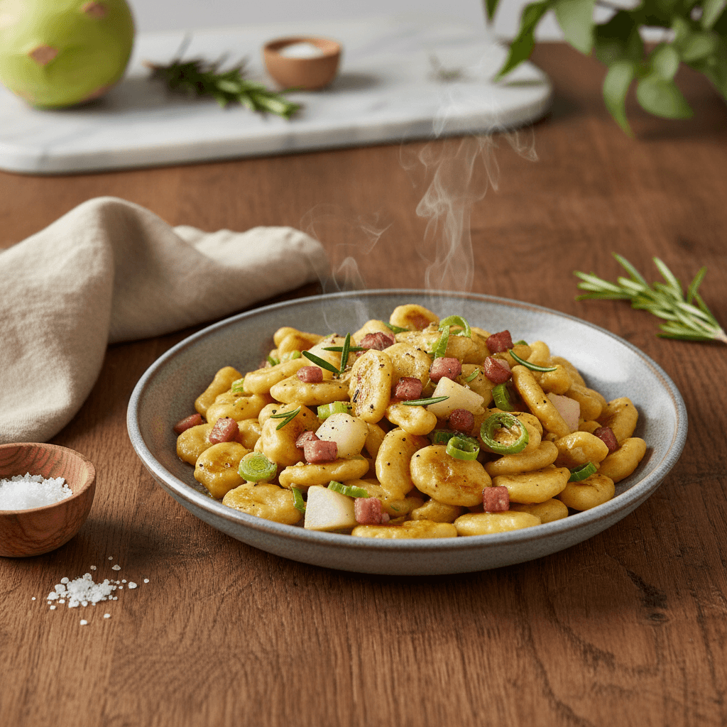 Lauch-Kohlrabi-Spätzle mit Speck - Thermomix Rezept