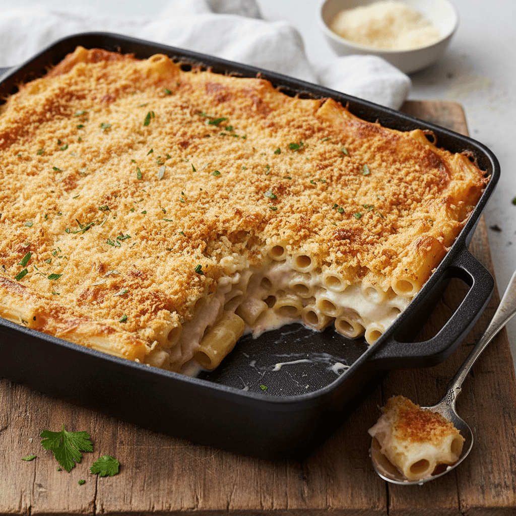 Pasta-Auflauf mit knuspriger Käse-Semmelbrösel-Kruste - Thermomix Rezept