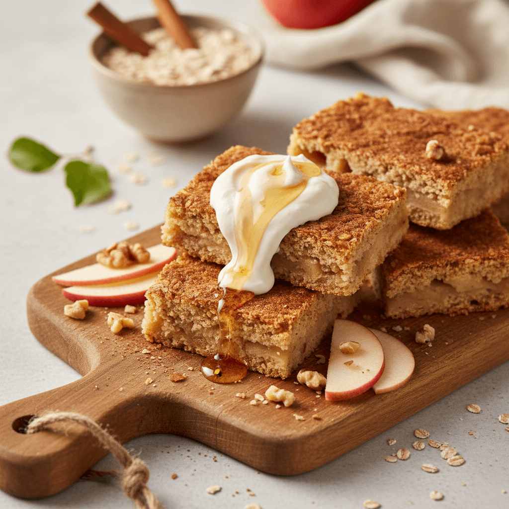 Bayerische Apfel-Zimt-Haferflocken-Riegel mit Schmand-Honig-Creme