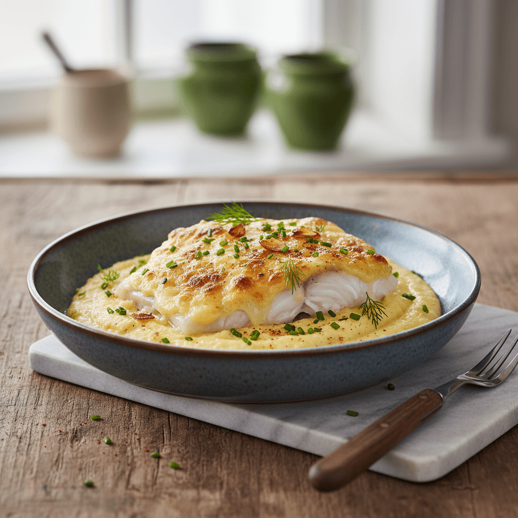 Bayerischer Karpfen auf Blumenkohl-Grieß-Bett mit Bergkäse-Kruste - Thermomix Rezept