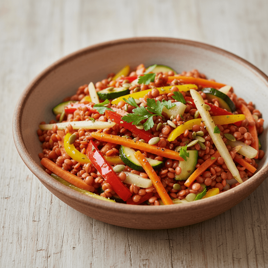 Warmer Rote-Linsen-Salat mit saisonalem Gemüse - Thermomix Rezept