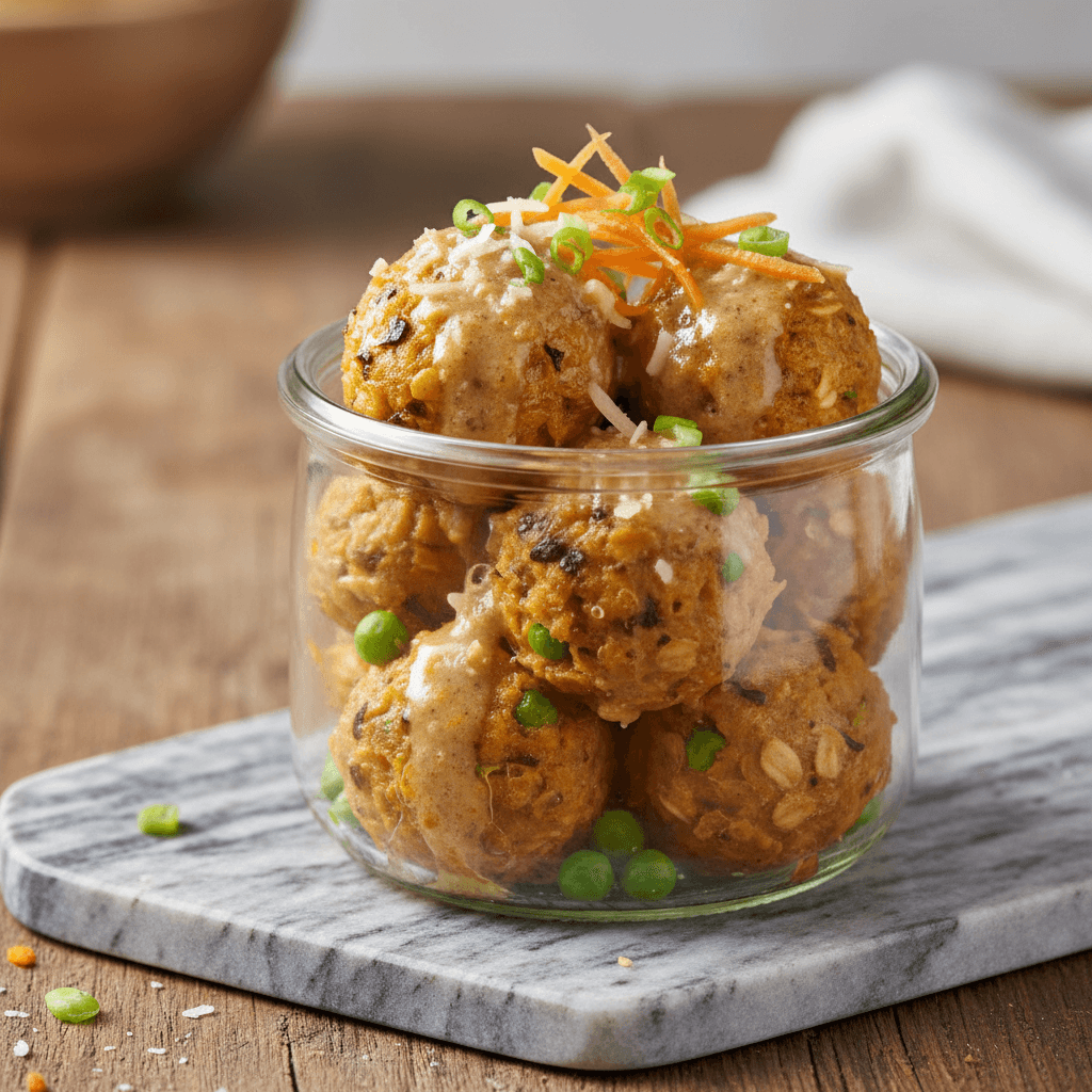 Asiatische Karotten-Haferflocken-Knödel mit Parmesan-Miso-Glasur