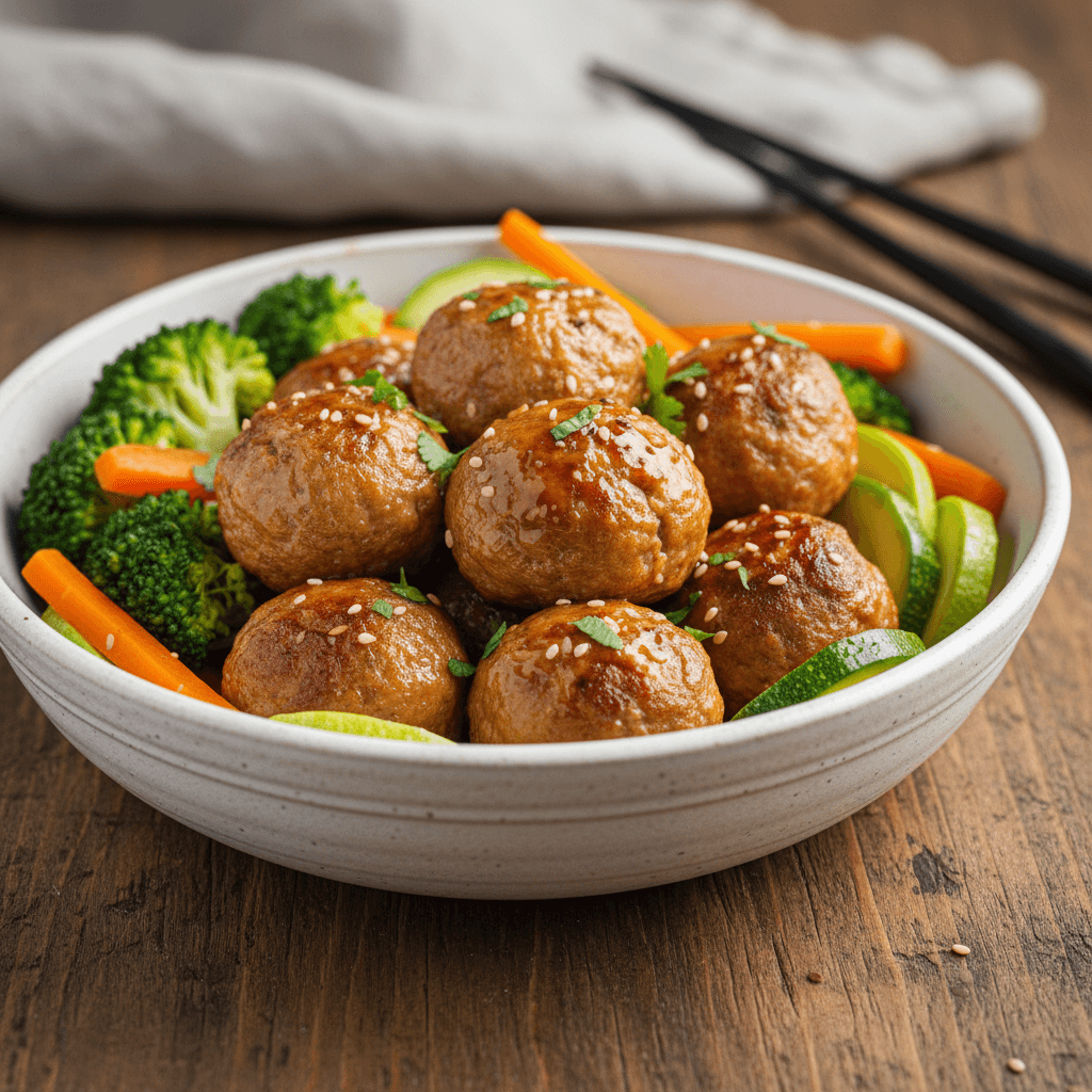 Asiatische Hackfleisch-Bällchen mit gedämpftem Saisongemüse - Thermomix Rezept